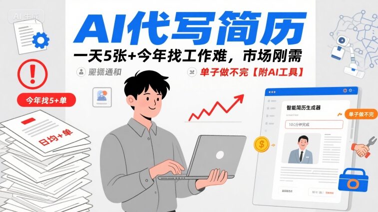 AI代写简历，一天5张+今年找工作难，市场刚需，单子做不完【附AI工具】