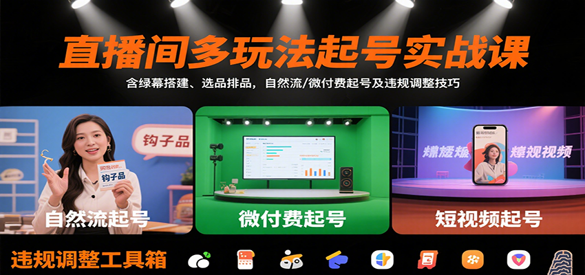 图片[1]-直播间多玩法起号实战课：含绿幕搭建、选品排品，自然流/微付费起号及违规调整技巧-仙女副业网