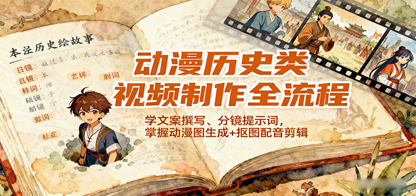 图片[1]-动漫历史类视频制作全流程，学文案撰写、分镜提示词，掌握动漫图生成+抠图配音剪辑-仙女副业网