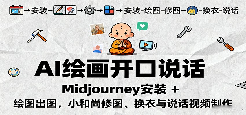 图片[1]-AI绘画开口说话，Midjourney安装 + 绘图出图，小和尚修图、换衣与说话视频制作-仙女副业网