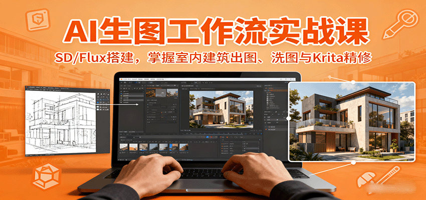 图片[1]-AI生图工作流实战课：SD/Flux搭建，掌握室内建筑出图、洗图与Krita精修-仙女副业网