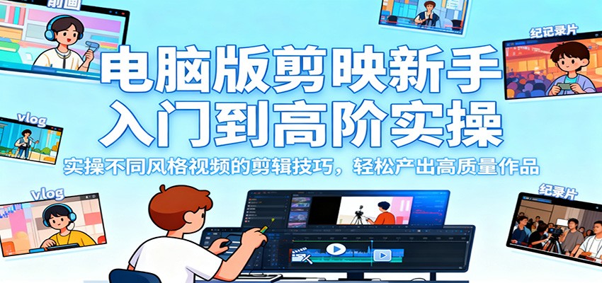 图片[1]-电脑版剪映新手入门到高阶实操，实操不同风格视频的剪辑技巧，轻松产出高质量作品-仙女副业网