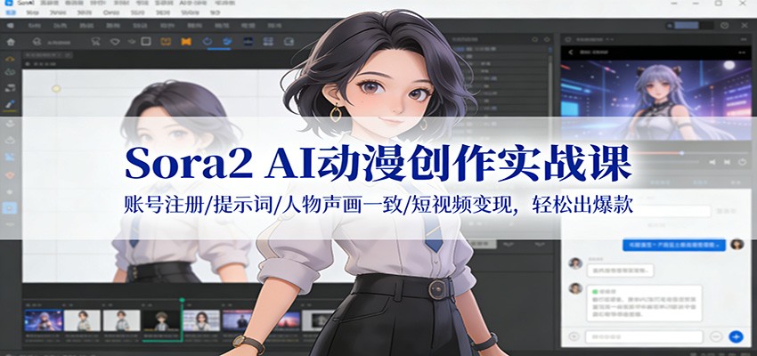 图片[1]-Sora2 AI动漫创作实战课：账号注册/提示词/人物声画一致/短视频变现，轻松出爆款-仙女副业网