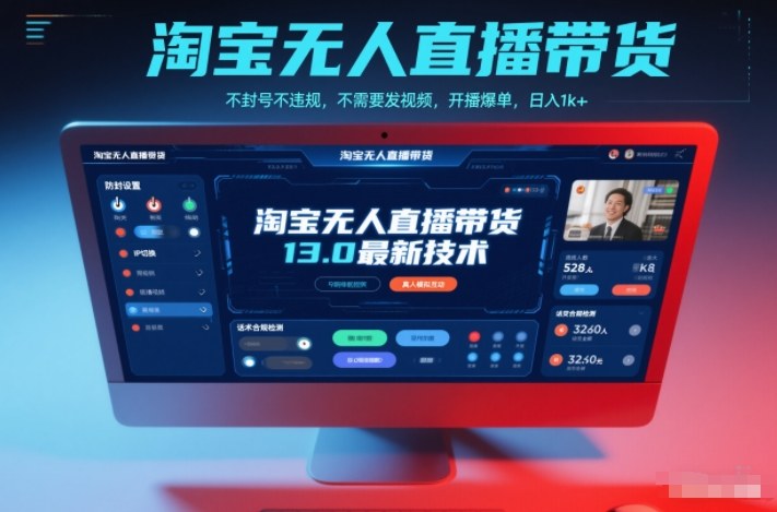 淘宝无人直播带货13.0最新技术，不封号不违规，不需要发视频，开播爆单，日入1k+【揭秘】