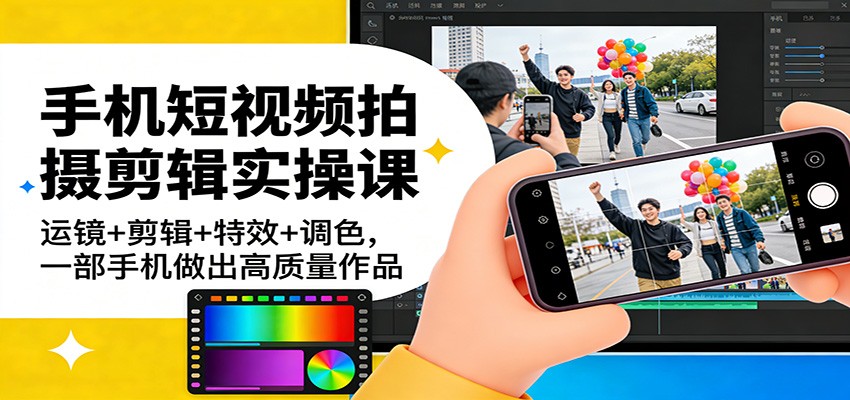图片[1]-手机短视频拍摄剪辑实操课：运镜+剪辑+特效+调色，一部手机做出高质量作品-仙女副业网