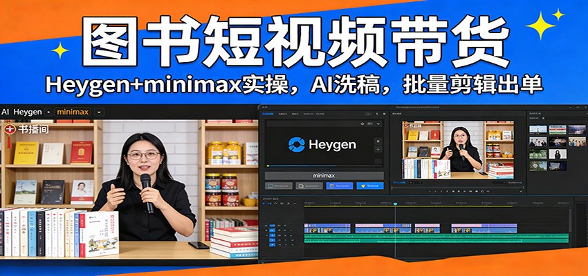 图片[1]-图书短视频带货：Heygen+minimax实操，AI洗稿 ，批量剪辑出单-仙女副业网