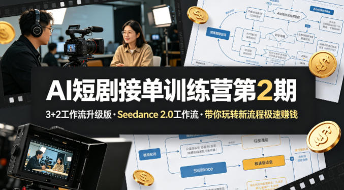 AI短剧接单训练营第2期，3+2工作流升级版，Seedance 2.0工作流，带你玩转新流程极速賺钱