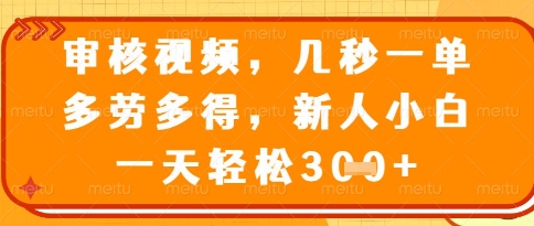 视频审核员，几秒一单，不限时间，不限地点，多做多得，新人小白一天轻松几张+【揭秘】-资源教程须哥