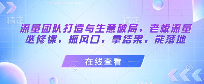 流量团队打造与生意破局，老板流量必修课，抓风口，拿结果，能落地-资源教程须哥