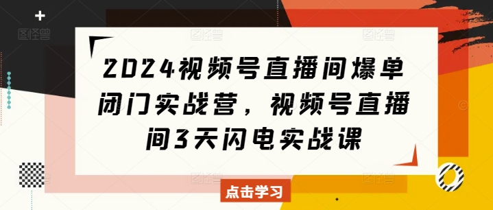 2024视频号直播间爆单闭门实战营，视频号直播间3天闪电实战课-资源教程须哥