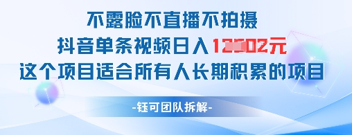 不露脸不直播不拍摄抖音单条视频日入1k+这个项目适合所有人长期积累的项目-资源教程须哥