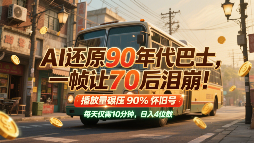 AI还原90年代巴士，一帧让70后泪崩！播放量碾压90%怀旧号，每天10分钟，日入4位数-资源教程须哥