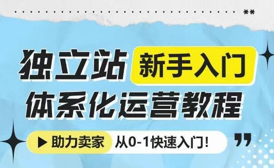 独立站新手入门体系化运营教程,助力独立站卖家从0-1快速入门!-资源教程须哥