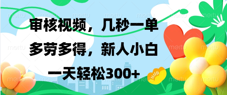 视频审核，新手可做，多劳多得，新人小白一天轻松300+-资源教程须哥