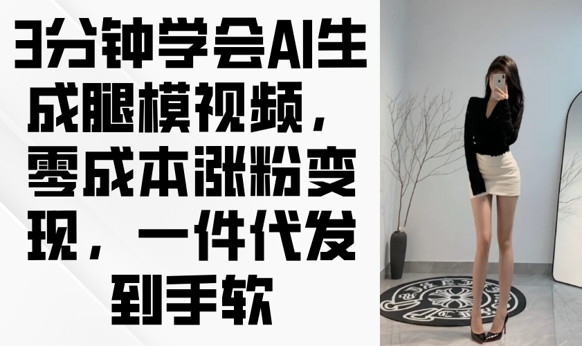 3分钟学会AI生成腿模视频，零成本涨粉变现，一件代发到手软-资源教程须哥