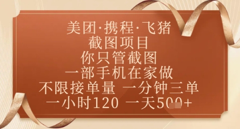 飞猪美团截图项目，你只管截图，一部手机在家做，正规平台无套路，一天5张+【揭秘】-资源教程须哥