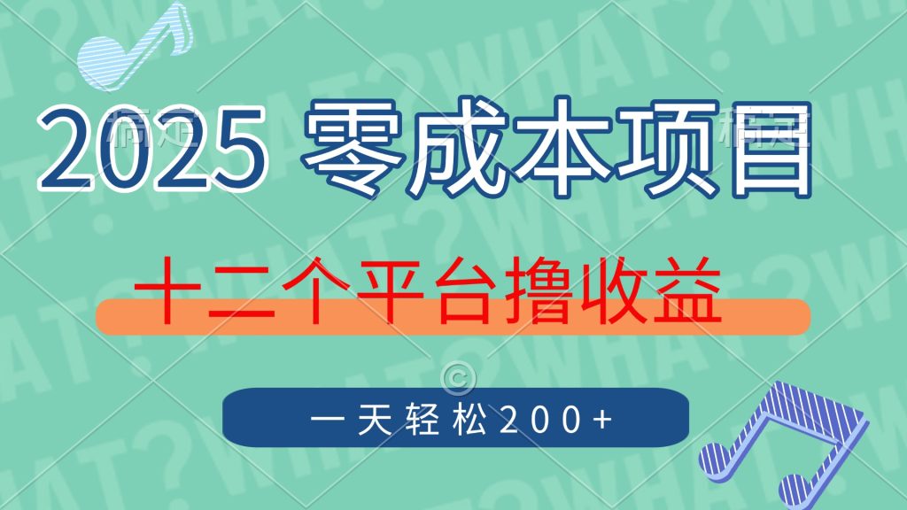 2025年零成本项目，十二个平台撸收益，单号一天轻松200+-资源教程须哥
