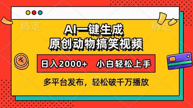 AI一键生成动物搞笑视频，多平台发布，轻松破千万播放，日入2000+，小...-资源教程须哥