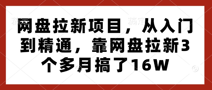 网盘拉新项目，从入门到精通，靠网盘拉新3个多月搞了16W-资源教程须哥