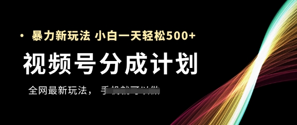 视频号分成计划，全网最暴力玩法，新手一天也能轻松5张+-资源教程须哥