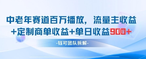 中老年赛道百万播放+流量主收益+定制收益，单日收益9张-资源教程须哥