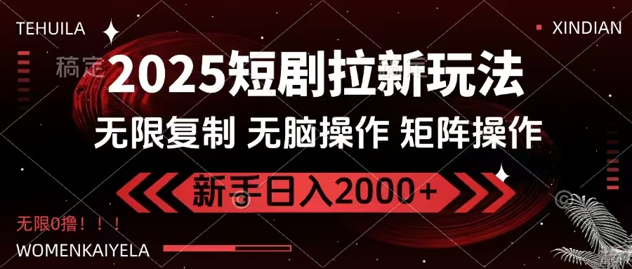 2025短剧拉新玩法，无需注册登录，无限0撸，无脑批量操作日入2000+-资源教程须哥