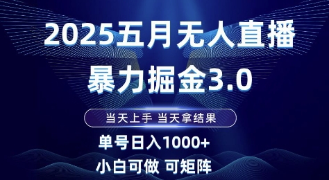2025五月无人直播暴力掘金3.0，当天上手，当天拿结果，单号日入1k+小白可做可矩阵【揭秘】-资源教程须哥