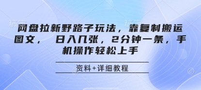 网盘拉新野路子玩法，靠复制搬运图文， 日入几张，2分钟一条，手机操作轻松上手-资源教程须哥