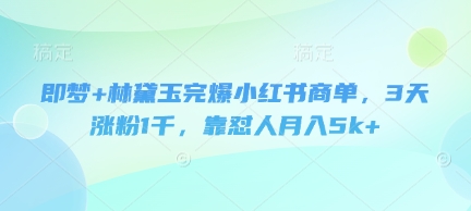 即梦+林黛玉完爆小红书商单，3天涨粉1千，靠怼人月入5k+-资源教程须哥