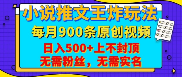 小说推文王炸玩法，一键代发，每月最多领900条原创视频，播放量收益日入5张，无需粉丝，无需实名【揭秘】-资源教程须哥