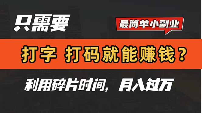 只需要打字，打码，就能赚钱？简单的赚钱小副业，利用碎片时间，月入过万-资源教程须哥