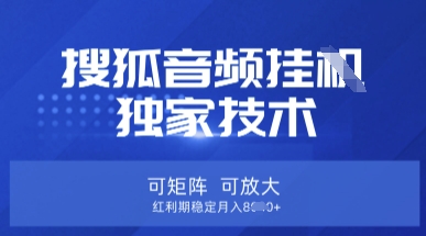 【搜狐音频挂G】独家技术，可矩阵可放大，红利期稳定月入8k【揭秘】-资源教程须哥