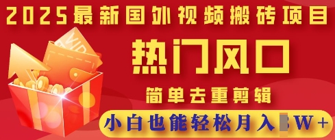 2025最新视频搬砖项目,热门风口,简单去重剪辑,小白也能轻松月入过W-资源教程须哥