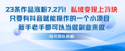 抖音私域项目23条作品涨粉7.2W，私域变现1W-资源教程须哥