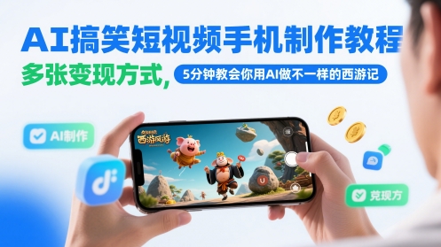 AI搞笑短视频手机制作教程，多张变现方式，5分钟教会你用AI做不一样的西游记-资源教程须哥