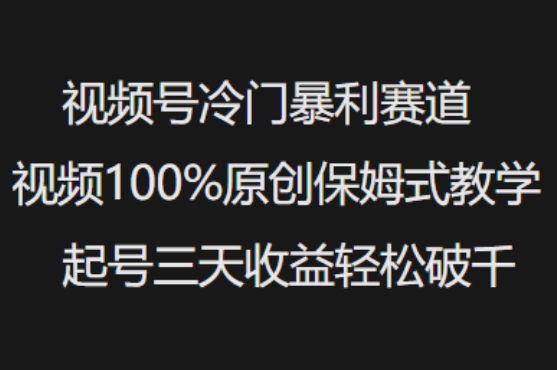 视频号冷门暴利赛道视频100%原创保姆式教学起号三天收益轻松破千-资源教程须哥