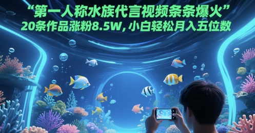 第一人称水族代言视频条条爆火，20条作品涨粉8.5W，小白轻松月入五位数-资源教程须哥