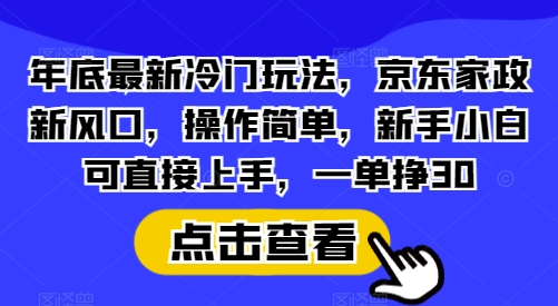 年底最新冷门玩法，京东家政新风口，操作简单，新手小白可直接上手，一单挣30【揭秘】-资源教程须哥