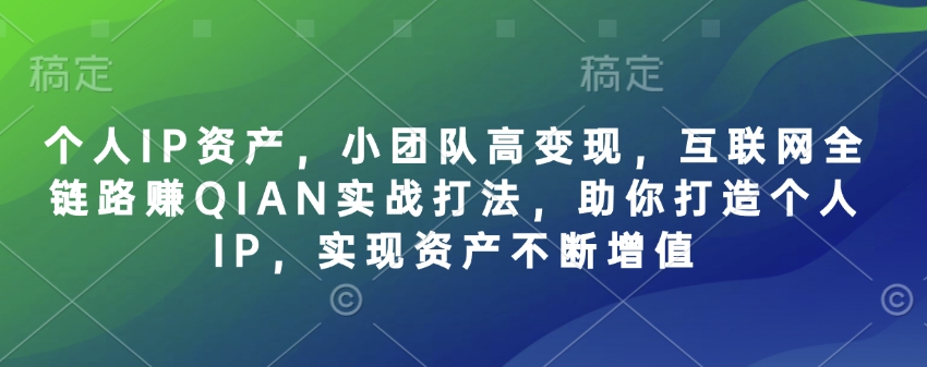 个人IP资产，小团队高变现，互联网全链路赚QIAN实战打法，助你打造个人IP，实现资产不断增值-资源教程须哥