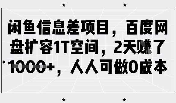闲鱼信息差项目，百度网盘扩容1T空间，2天收益1k+，人人可做0成本-资源教程须哥