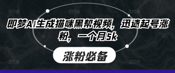即梦AI生成猫咪黑帮视频，迅速起号涨粉，一个月5k-资源教程须哥