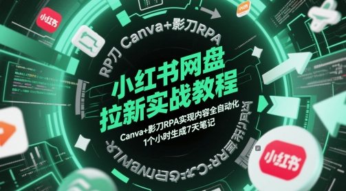 小红书网盘拉新实战教程，Canva+影刀RPA实现内容全自动化，1个小时生成7天笔记-资源教程须哥