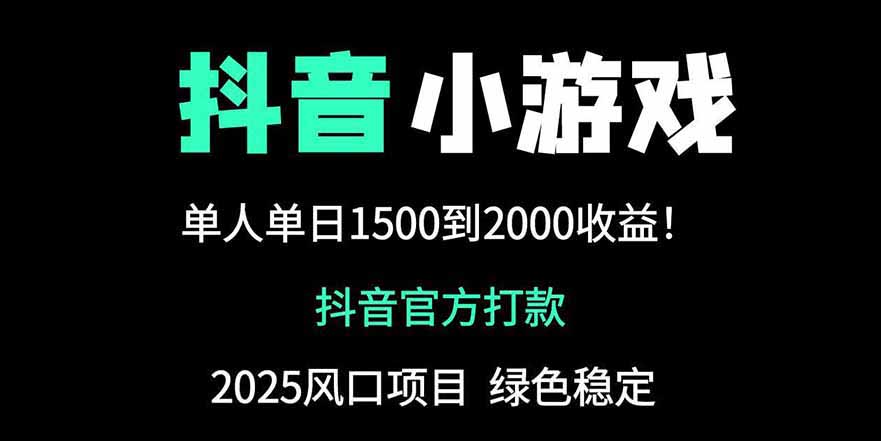 抖音官方小游戏2025全网最新玩法，暴利赚钱项目，单机日入2000+-资源教程须哥