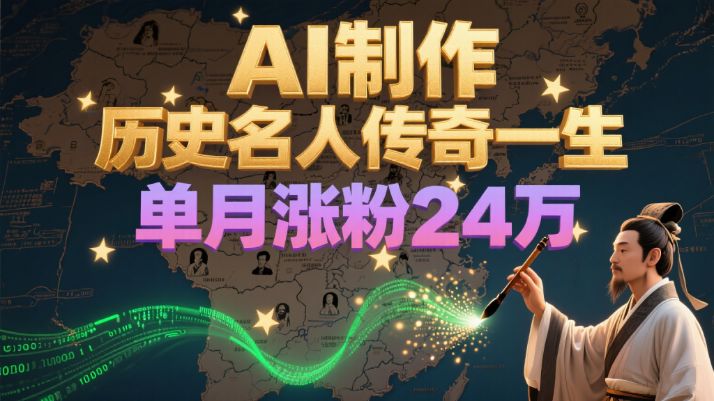 暴力起号！用AI制作历史名人传奇一生，单月涨粉24万，涨粉+变现赛道黑马来了-资源教程须哥