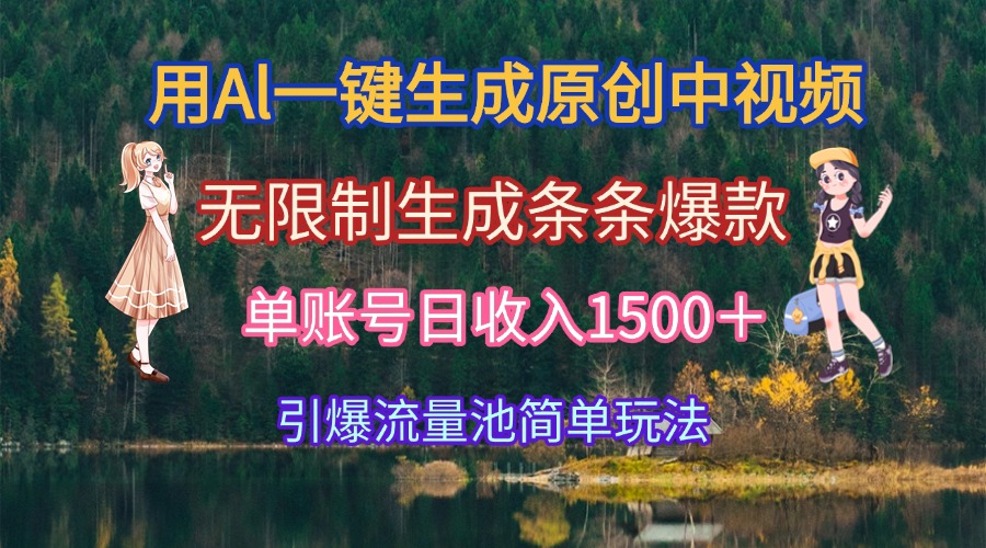 用Al一键生成原创中视频，无限制生成条条爆款，单账号日收入1500＋引爆...-资源教程须哥