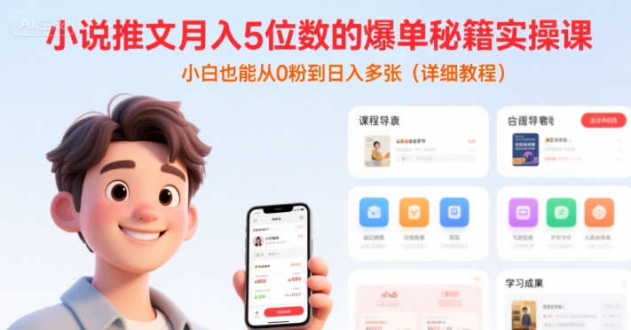小说推文月入5位数的爆单秘籍实操课，，小白也能从0粉到日入多张(详细教程)-资源教程须哥
