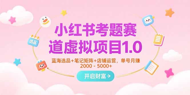 小红书考题赛道虚拟项目1.0，蓝海选品+笔记矩阵+店铺运营，单号月赚5000+-资源教程须哥