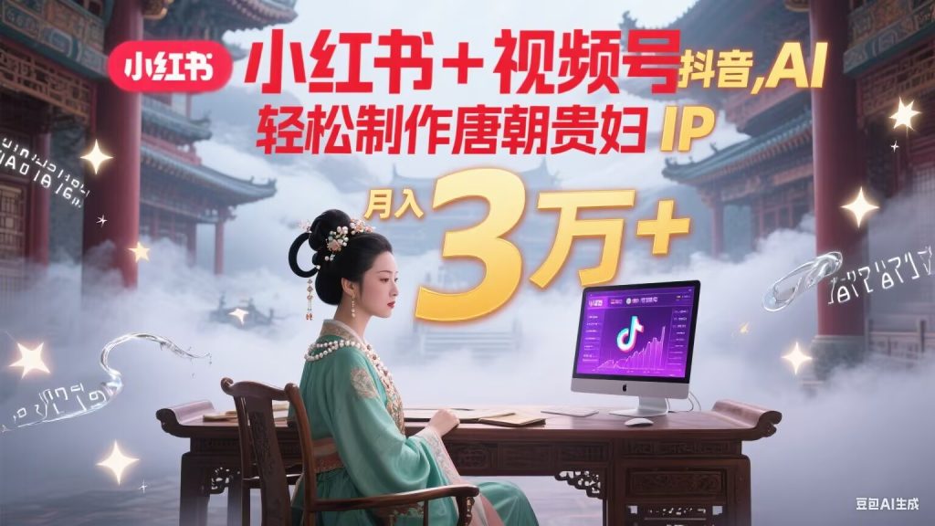 小红书+视频号+抖音，AI轻松制作唐朝贵妇IP，毒鸡汤、励志、减肥瘦身、养生赛道轻松切入，每天30分钟，轻松产出N条，月入3万+-资源教程须哥