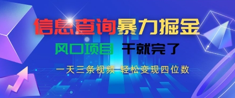 信息查询暴力掘金，一天三条视频，轻松变现四位数，风口项目干就完了【揭秘】-资源教程须哥