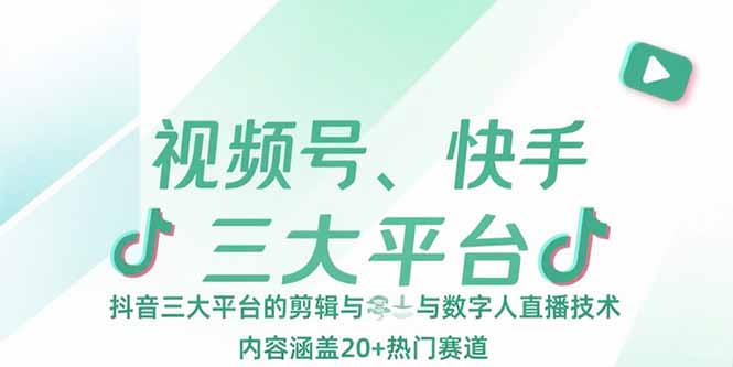 视频号、快手、抖音三大平台的剪辑与数字人直播技术，内容涵盖20+热门赛道-资源教程须哥